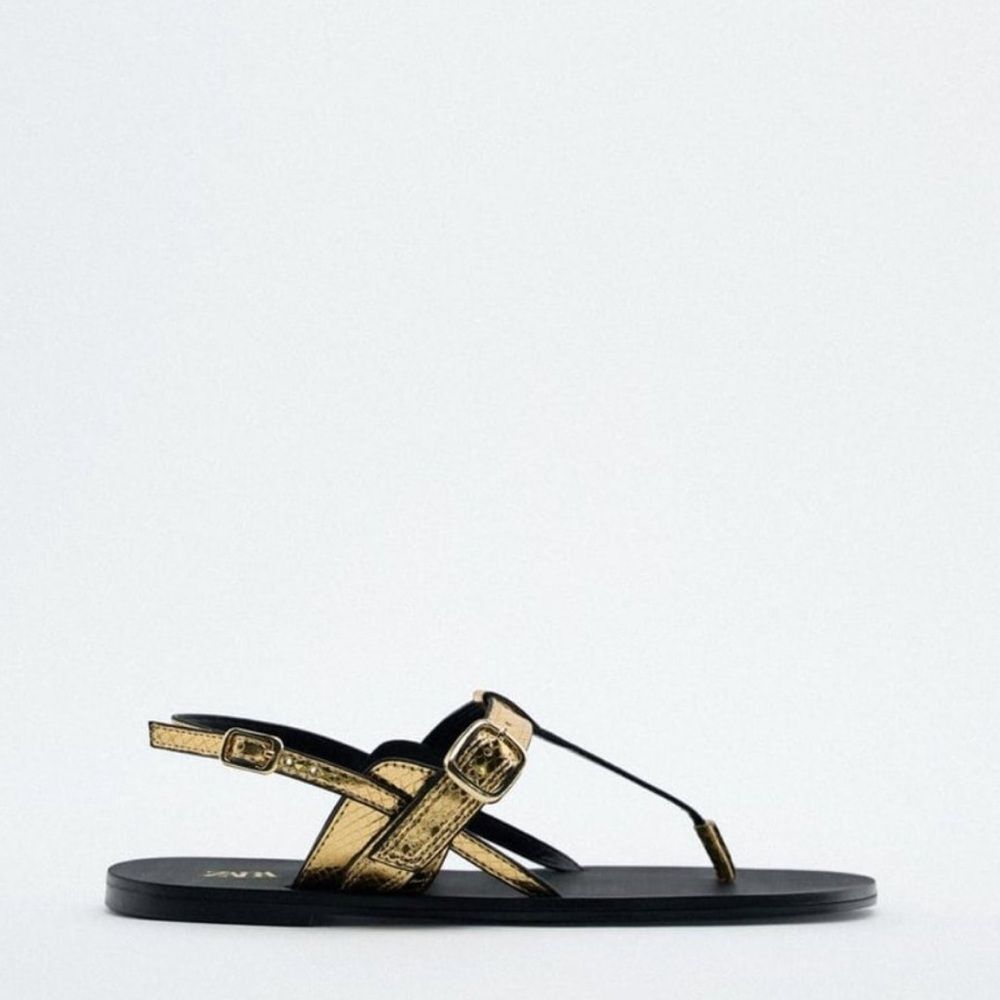 ZARA FLAT METALLIC SANDALS - Picture 3 of 9
